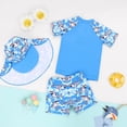 thumbnail image 3 of Hiiyo Kids Boys Sports Swimsuit Shark Print Short Sleeve Rashguard Shorts Hat Bathing Suit, 3 of 5