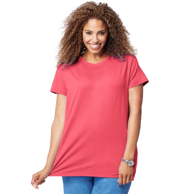 Just My Size T-Shirt Col Rond à Manches Courtes en Jersey de Coton pour Femmes, 3X, Rose Vif