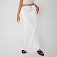 thumbnail image 5 of Tauxra Solid Color Maxi Skirt for Women Elastic Waist Long Skirt with Drawstring Casual Flowy Boho Skirt Summer Spring Daily Wear Solid Color Long Skirt for Women, 5 of 5