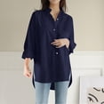 thumbnail image 2 of Chemises Boutonnées pour Femmes Manches Longues Retroussées Col en V Uni Ourlet Haut-Bas Blouse Hauts Tuniques Décontractées, 2 of 9