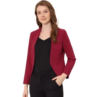 INSPIRE CHIC Blazer de Travail de Bureau pour Femme Sans Col Veste de Complet d'Affaires Décontractée Blazer Court P Rouge Foncé