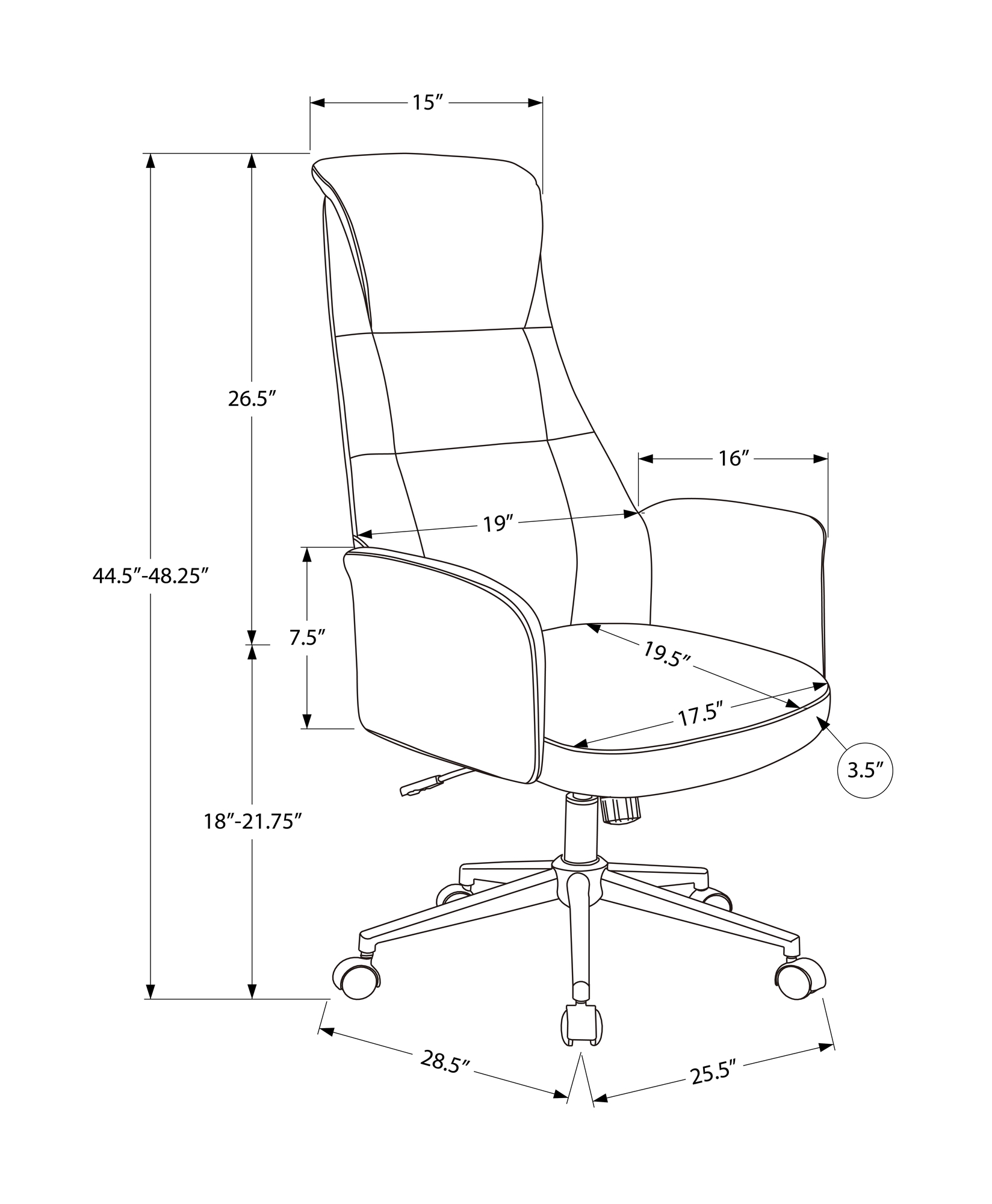 Monarch Specialties - Chaise De Bureau, Hauteur Réglable, Ergonomique, Pivotant, Accoudoir, Travail, Aspect Cuir Noir, Métal Chromé, Contemporain, Moderne