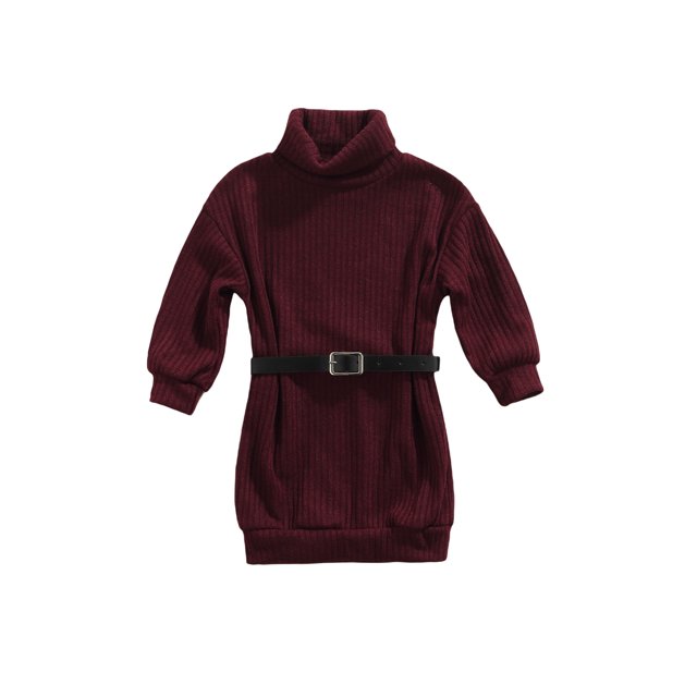 Kmbangi Robe Tricotée pour Enfants, Jupe à Col Montant avec Ceinture