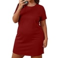 thumbnail image 2 of Maqroz Robes d'Été Grande Taille pour Femmes Décontractées à Col Rond à Manches Courtes Robes Robe T-Shirt de Couleur Unie Chemises de Nuit Vacances Robe d'Été de Plage Rouge TTTG, 2 of 6