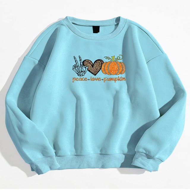 Womens Pullover Sweatshirts Halloween Skeleton Heart Pumpkin Print Oversized Pullover Tops