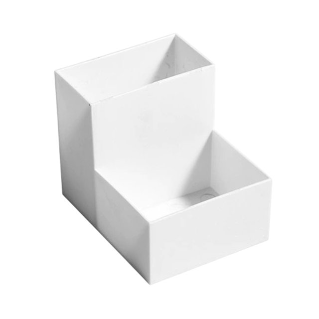 SLYNSHome Desktop Storage Organizer, a compact white plastic organizer with multi-purpose compartments for makeup, remote controls, office supplies, and student stationery. Designed for space-saving storage, it features adjustable sections and a non-slip base for versatile use on desks or dressers.