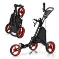 thumbnail image 1 of Gymax 3-Wheel Foldable Golf Push Pull Cart Trolley w/ Adjustable Handle Red, 1 of 10