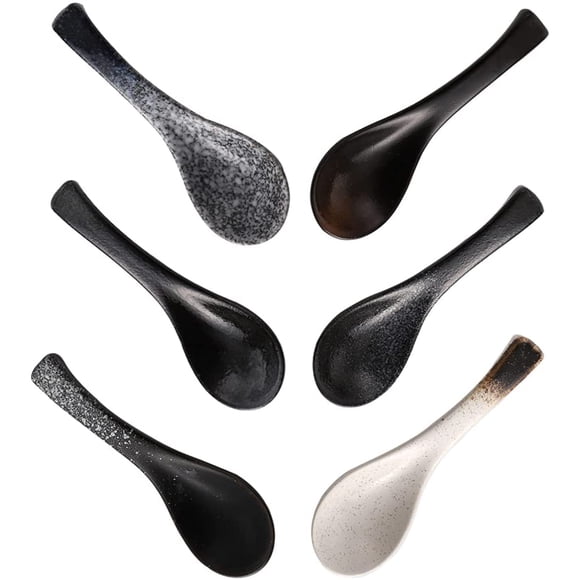 Lonbiaci 6 Pcs Cuillère à Soupe en Céramique Cuillères à Soupe Rétro Cuillère Cuillère à Riz Japonaise Cuillères de Service Asiatiques Chinoises Vaisselle d'Apéritif pour Maison Cuisine (Couleur Assortie)
