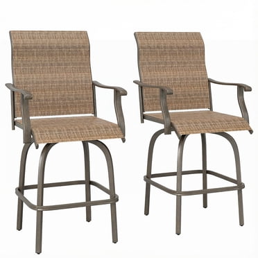 Outsunny Outdoor Swivel Bar Stools - Set of 2, High Back Curved Armrests