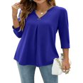thumbnail image 1 of Blouses à Manches 3/4 Col en V pour Femmes Chemise Boutonnée Printemps Ample Décontractée Mode Urbaine, 1 of 7