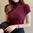 thumbnail image 3 of Basic Knit turtleneck Women T Shirt Ribbed Cotton Pullover Tops Soft Female Short Sleeves Tshirt, 3 of 6