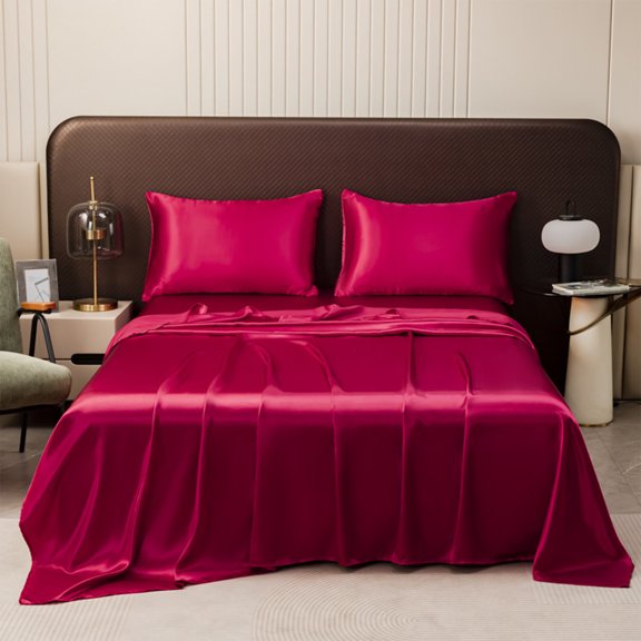 ZZkhGO Soft Matte Satin Sheet Set, Deep Pocket Fitted Flat Sheet Pillowcase, Hotel Luxury Bed Sheets for Bedroom, Home, Guest Room