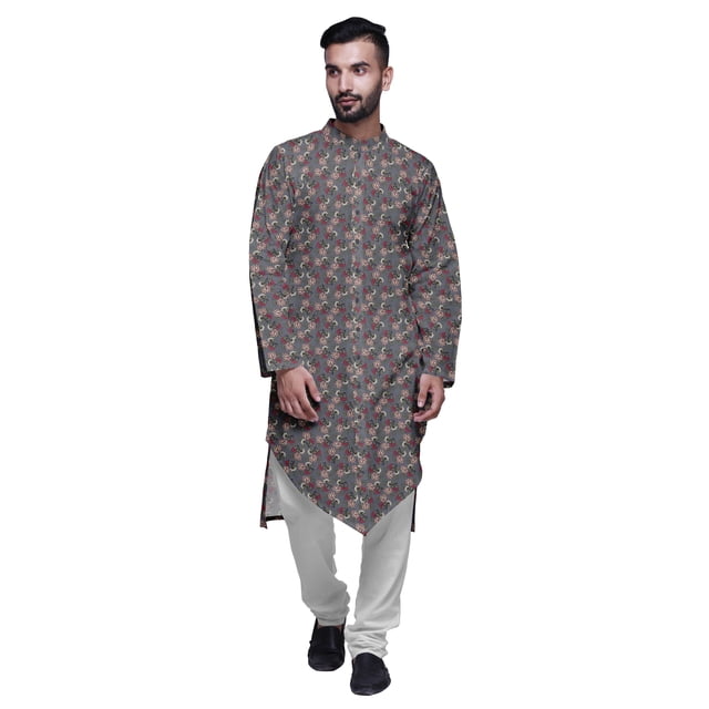 Atasi Button Down Asymmetric Printed Long Sleeve Rayon Kurta Pyjama Set