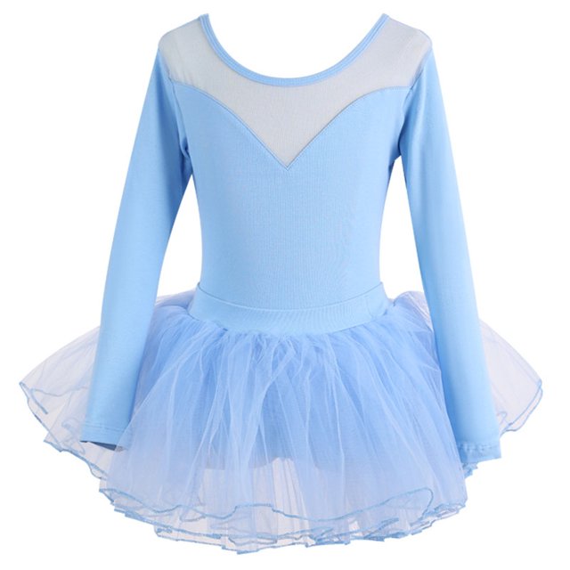 Justaucorps de Ballet pour Filles à Manches Longues, Robe de Gymnastique, Combinaison Dos Nu en Maille, Tenue de Danse Extensible pour Enfants, Tenue Tutu