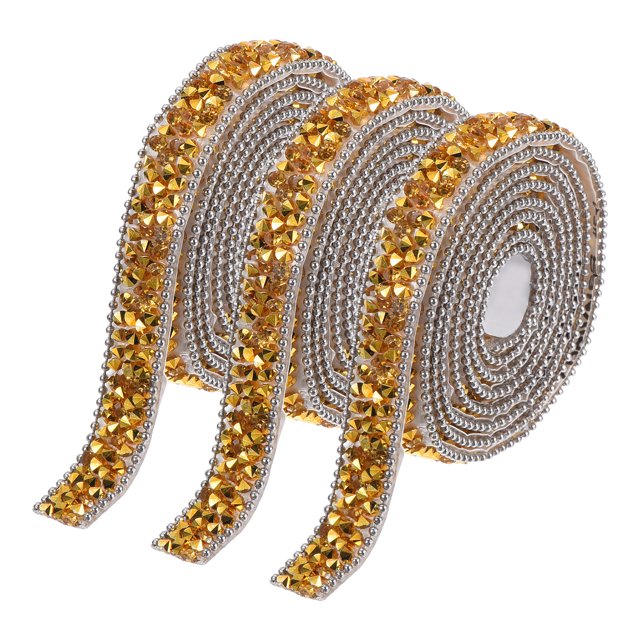 Unique Bargains 3 Pcs Rubans en Résine avec Strass 3 Yards Autocollants Or Diamant Bandes de Strass
