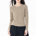 thumbnail image 2 of Lmnyox T-shirt Basique Décontracté pour Femmes à Manches Longues, Col Rond, T-Shirts Unis, Automne Hiver, Camisoles Amples, 2 of 3