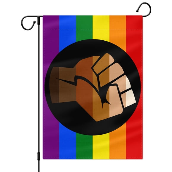 PTEROSAUR Black Power Fist Garden Flag, African LGBTQ Pride Flag, 12.5x18 in Double Sided Burlap, for House Yard Lawn Indoor Outdoor Decor Banner