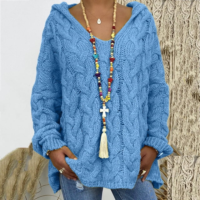 EGNMCR Cardigans pour Femmes, Chandails pour Femmes Mode Femmes Ample Grande Taille Couleur Capuche Manches Longues Hauts de Chandail Femmes Chandail