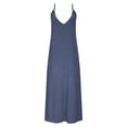 thumbnail image 4 of VEKDONE Robe d'Été Sans Manches en Coton et Lin Uni à Col en V pour Femme Jupe Bleu Marine TG, 4 of 6