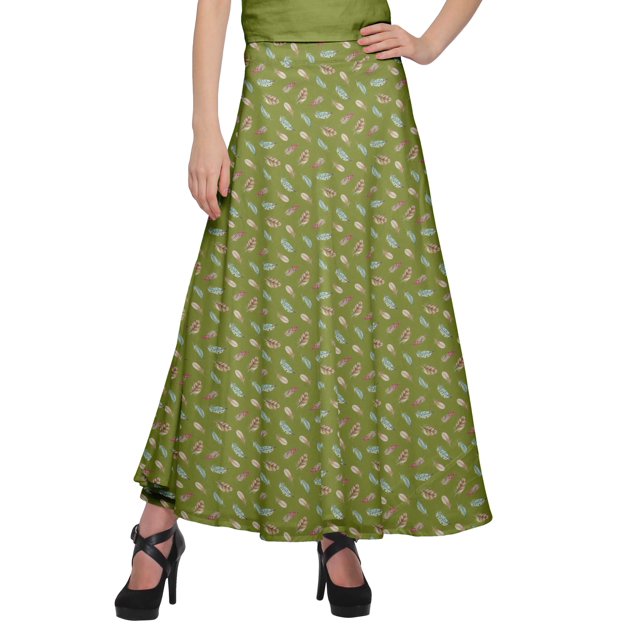 Moomaya Jupe Longue Imprimée en Rayonne pour Femmes Grande Taille, Jupe Maxi à Taille Nouée