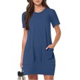 thumbnail image 2 of Timegard Robes de Maison pour Femmes Col Ras du Cou Manches Courtes Coupe Ajustée Couleur Unie Décontractée Confortable Robe Poches, 2 of 7