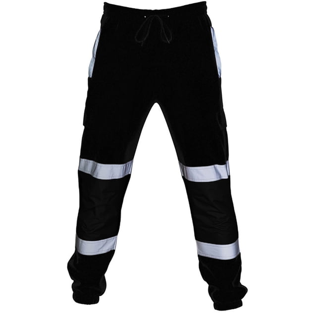 CEHVOM Men's Casual Pants Stitched Silver Plush Reflective Strip Leggings