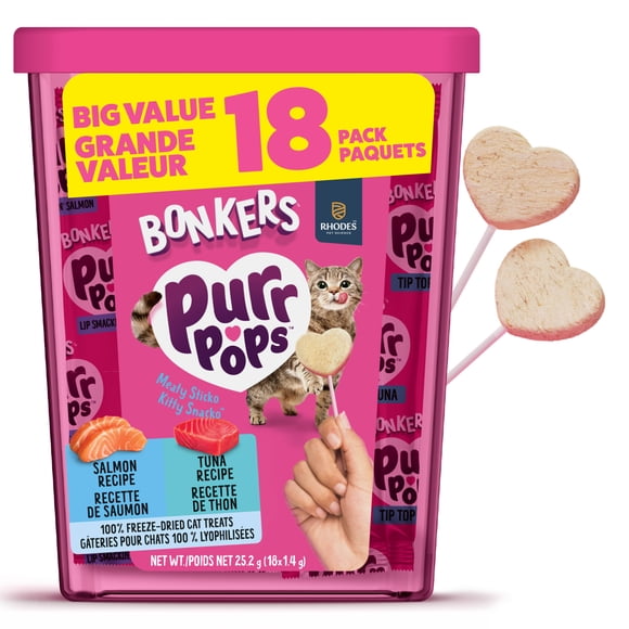 BONKERS Purrpops Freeze-Dried Tuna & Salmon Flavored Lollipop Treats for Cats, 18 pack