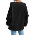 thumbnail image 5 of Women's Off Shoulder Sweatshirt Adjustable Drawstring Oversized Long Sleeve Shirt Pullover Basic Slouchy Clothes 2025, 5 of 5