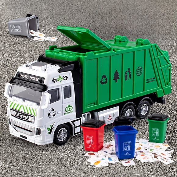 Cameland Alloy Garbage Truck Children's Toys Boys' Cleaning Truck Project Self Loading Self Dumping Sanitation Truck Hanging Bucket Garbage Classification