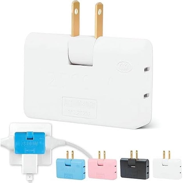 SLYNSHome Flat Wall Outlet Extender,3 Way Rotatable 180 Degree Portable Wall Tap Plug - White