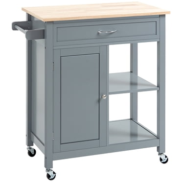 HOMCOM Rolling Kitchen Cart with Wood Top, Kitchen Island on Wheels