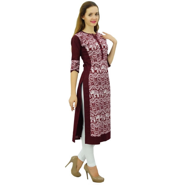 Phagun Kurta Droite pour Femmes, Manches 3/4, Imprimée, Décontractée