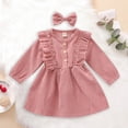 thumbnail image 2 of WUANDIXFA Robe Décontractée pour Filles à Manches Longues Enfants Tout-Petits Bébé Fille Robe en Velours Côtelé à Volants à Manches Longues Robe de Fête Automne et Printemps Rouge, 18-24 Mois, 2 of 5