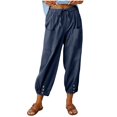 thumbnail image 1 of Women‘s Cotton Linen Pants Drawstring Elastic Waist Capri Pants Lounge Pants with Pockets, 1 of 9