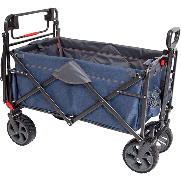 Mac Sports Chariot Utilitaire Robuste Pliable et Rabattable à Pousser et Tirer, Bleu