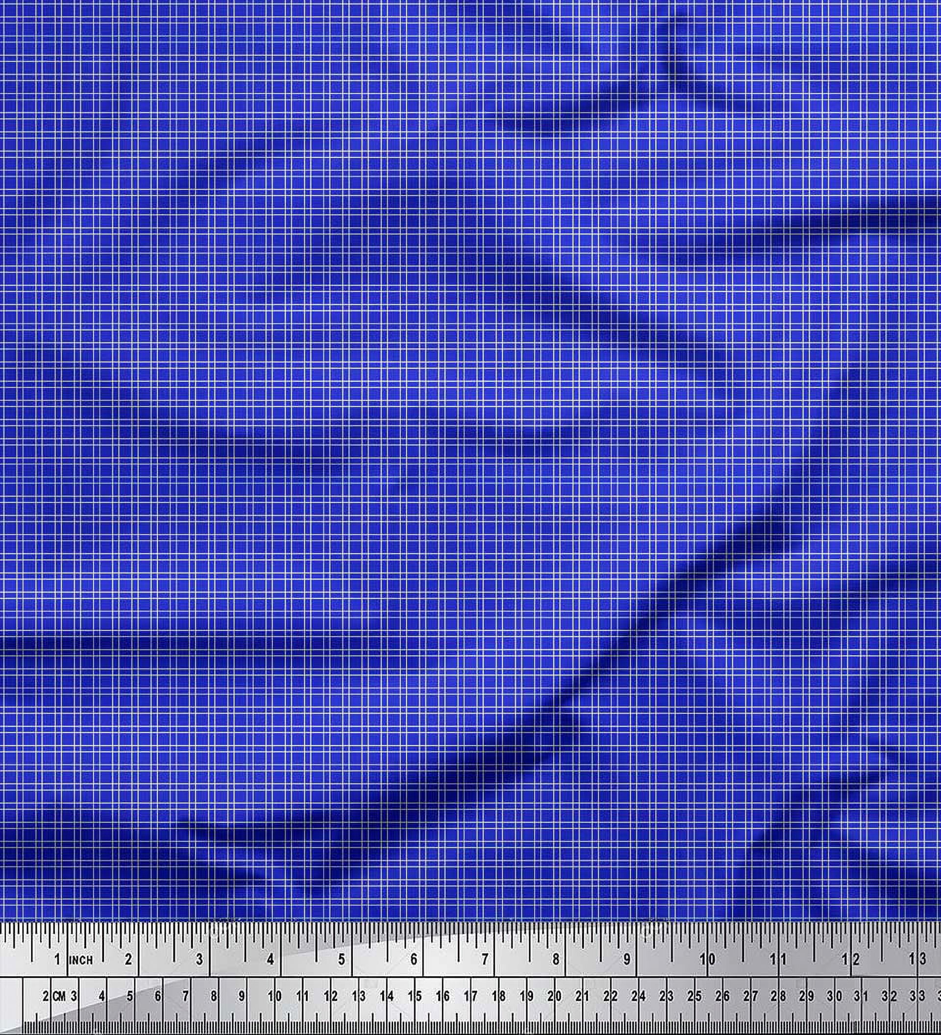 Soimoi Blue polyester Crepe Fabric Geometric Check Fabric Prints By Yard 52 Inch Wide