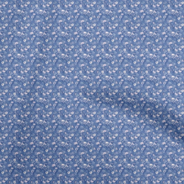 oneOone Cotton Poplin Medium Blue Fabric Floral Craft Projects Decor Fabric Printed By The Yard 56 Inch Wide