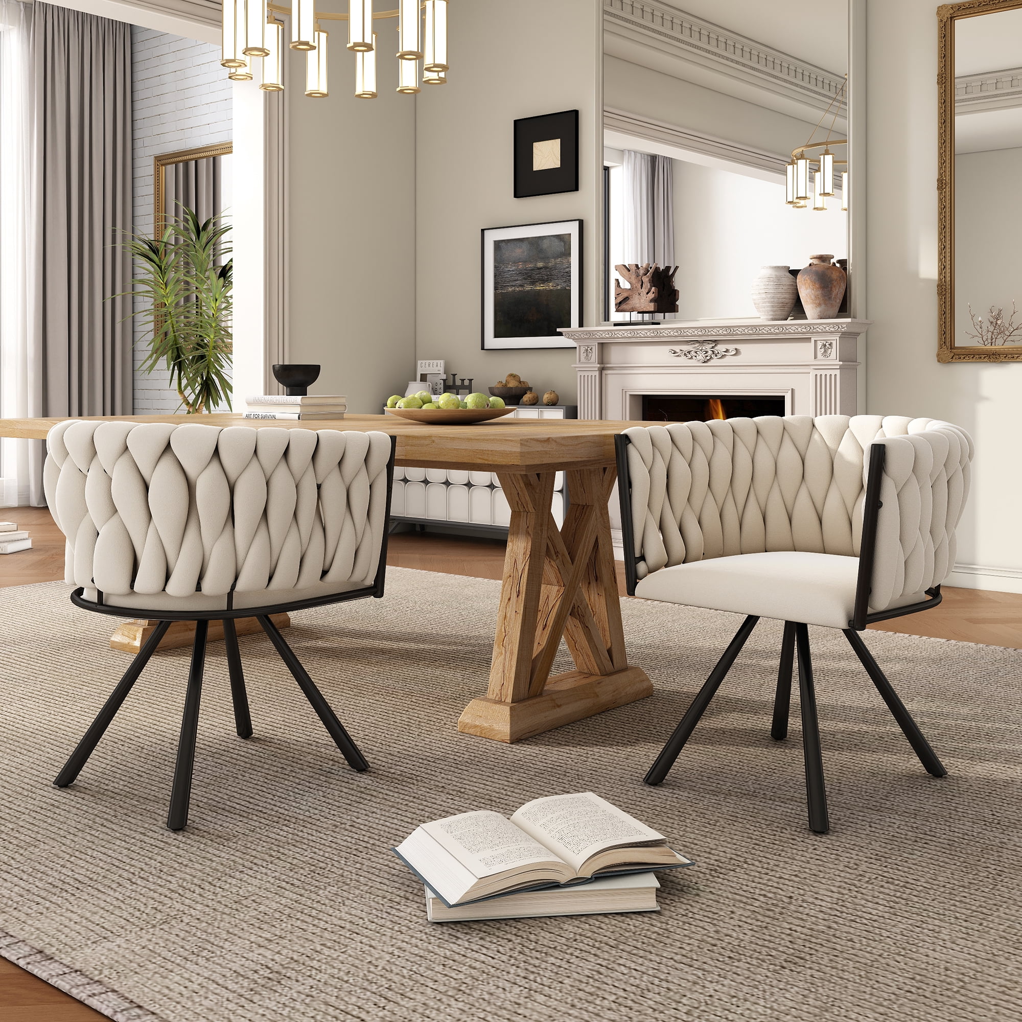 Noble House Ensemble de 4, Chaises de Salle à Manger en Velours, Chaise de Luxe Légère Capitonnée avec Quatre Pieds de Support en Métal, Fonction Pivotante à 360°, Beige
