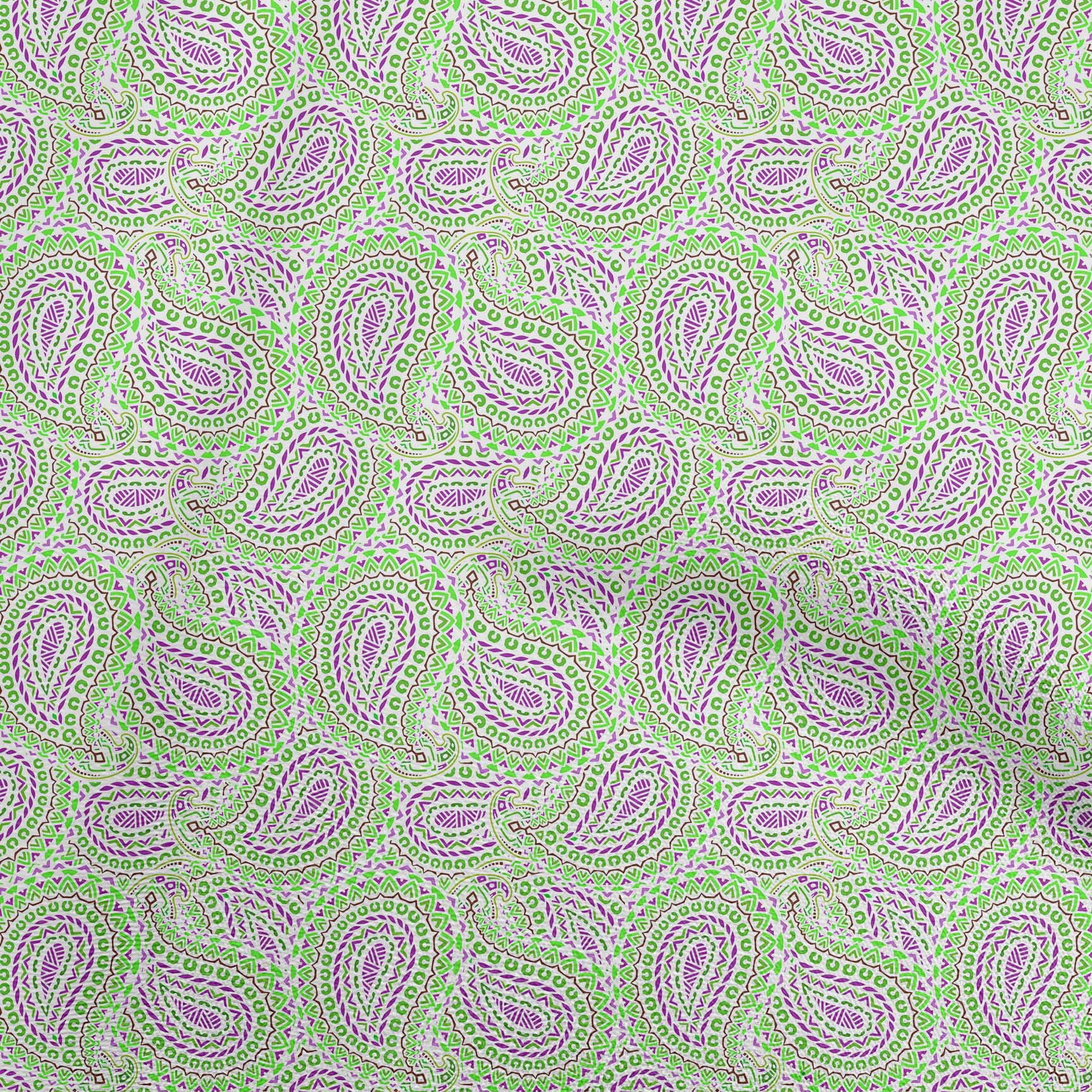 oneOone Viscose Chiffon Green Fabric Asian Paisley Block Sewing Material Print Fabric By The Yard 42 Inch Wide