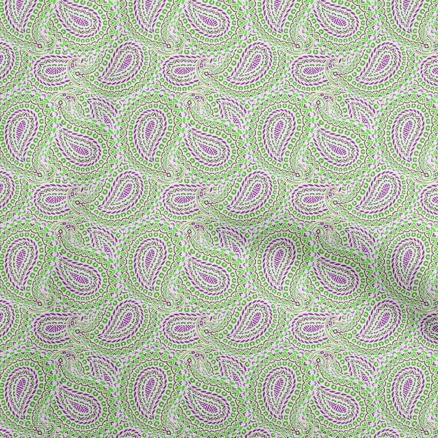 oneOone Cotton Poplin Green Fabric Asian Paisley Block Sewing Craft Projects Fabric Prints By Yard 56 Inch Wide