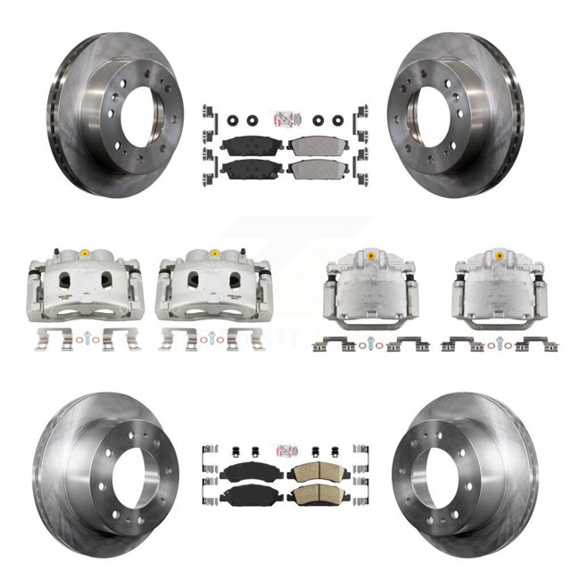 Transit Auto Front Rear Disc Brake Caliper Rotors and Ceramic Semi-Metallic Pads Kit (10Pc) for Car 2011 Chevrolet Silverado 1500 Hybrid KC8-102589N