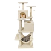 Gymax 57'' Cat Tree for Indoor Cats w/Dual Condos Hammock Sisal Scratching Posts Beige
