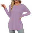 thumbnail image 1 of Pisexur Hauts pour Femmes Décontractés Col Rond T-Shirts Couleur Unie Été Classique Manches Longues Tuniques Tendance Blouses Automne, 1 of 6