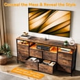 thumbnail image 1 of BeesClover Meuble Télé de 63 Pouces de Long avec 10 Tiroirs en Tissu, Prise de Courant de Sécurité et Lumières DEL, Unité de Rangement Robuste pour Télé de 75 Pouces, Commode Moderne pour Chambre, Salon, 1 of 9
