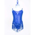 thumbnail image 3 of TSSOE Robe de Danse Latine à Sequins à Franges pour Filles Justaucorps Patinage Artistique Tango Rumba Samba Costume de Danse Bleu Royal 6, 3 of 7