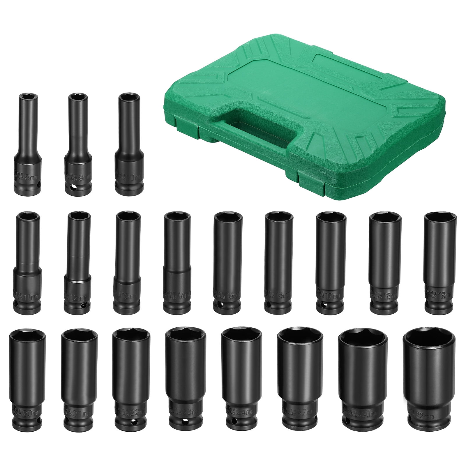 Uxcell 20Pcs 1/2 Inch Drive Deep Impact Socket Set, 6 Point Extra Long ...