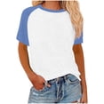 thumbnail image 1 of Womens Summer Raglan T-Shirts Color Block Plus Size Baseball Tees Casual Short Sleeve Loose Pullover Light Blue, L, 1 of 5
