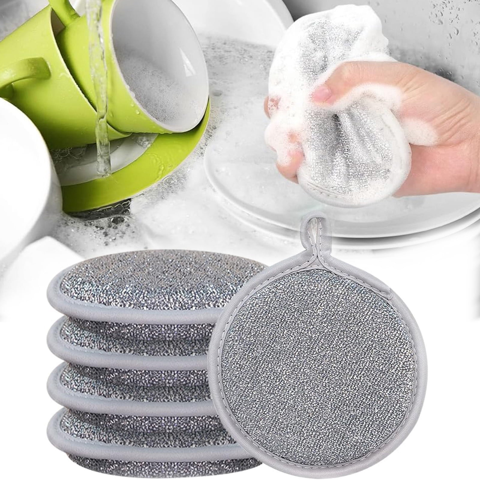Dvkptbk Dish Sponge Sided Dishwashing Sponge Double Sided High Elastic Wire Circular Sponge Wiping Sponge Block for Kitchen Dishwashing 6PC