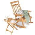 thumbnail image 1 of Costway 2PCS Patio Wooden Rocking Chair Bistro Set High Backrest W/Folding Side Table, 1 of 8