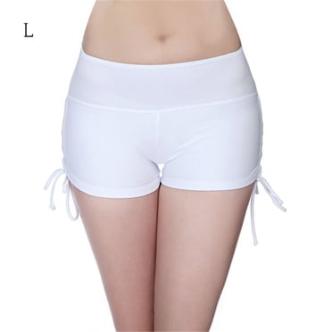 Swim Shorts Women Low Waist Swimsuit Safety Pants Solid Color Bottom Side Strap Short Pants, White, L